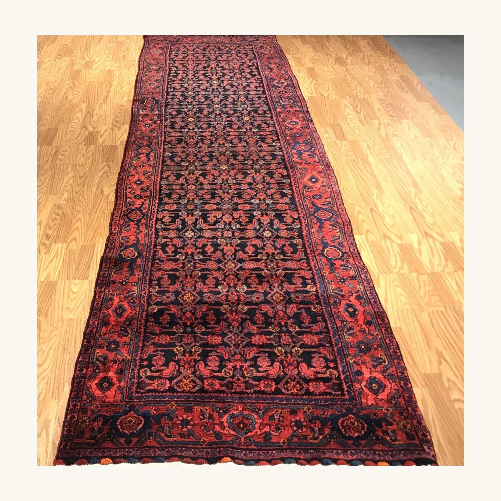3.10 x 13.4 Runner Antique Geometric Bejar Hand Knotted Wool Vegetable Dye