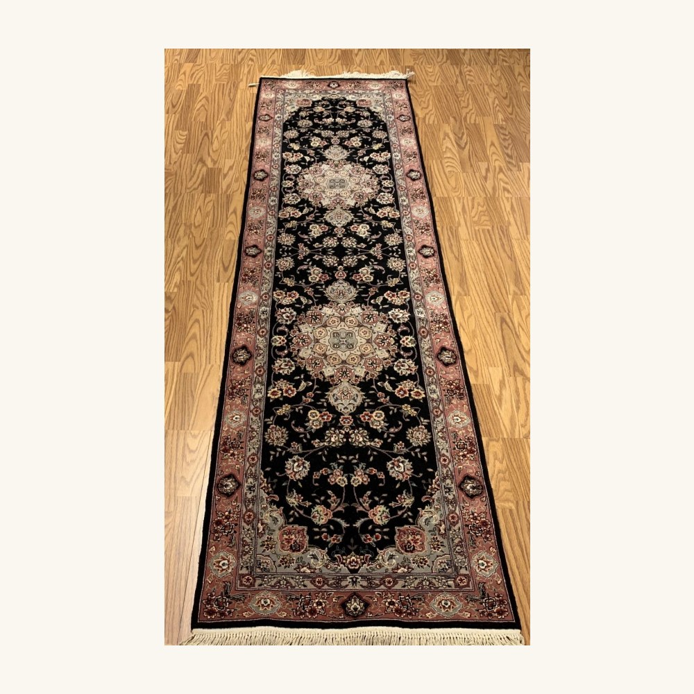 2.6 x 9 Very Fine Floral with Medalian Wool and Silk Runner