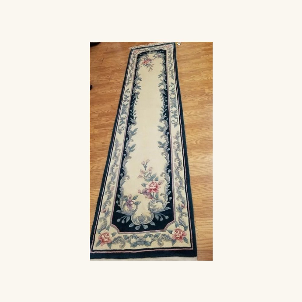 2.5 x 10 Ivory & Green Hand Woven French Aubusson 90L Wool