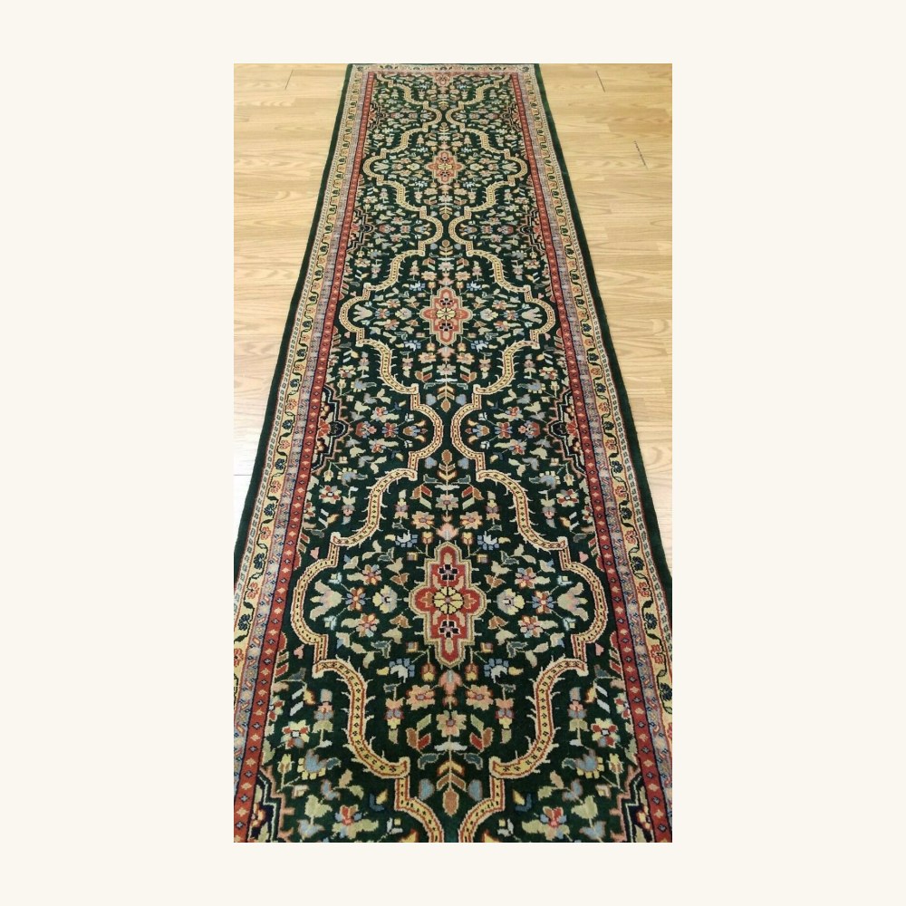 2.6 x 10 Emerald Green Indo Hand Knotted Wool Oriental rug