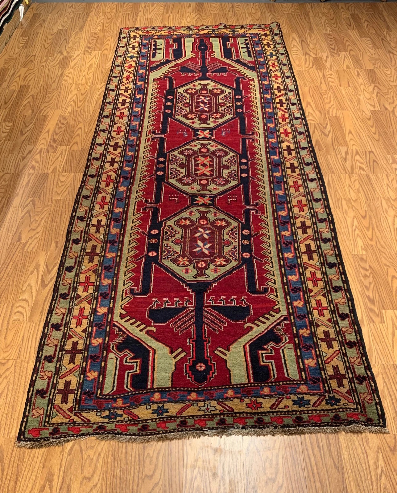 4.3 x 11.6 Vintage Hand Knotted 100% Wool Vegetable Dye Area Rug
