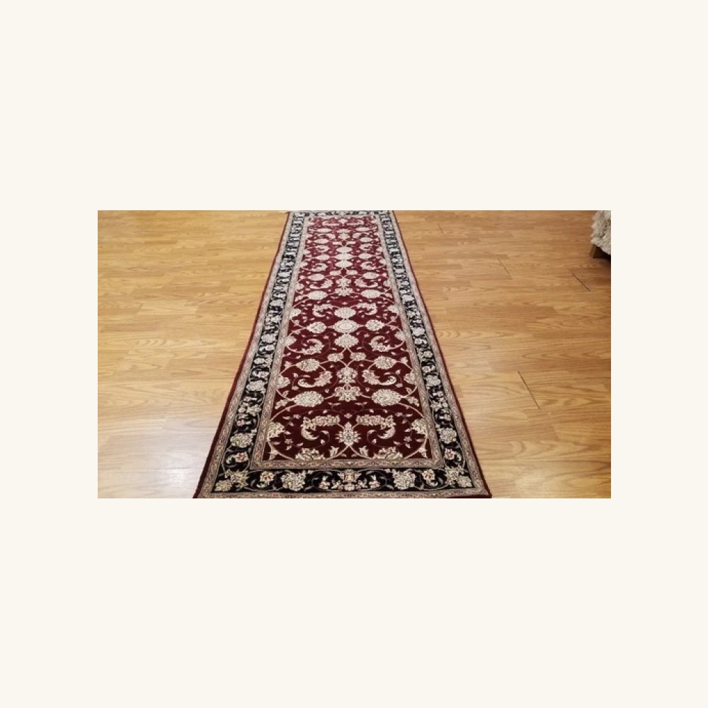 2.6 x 8.2 Maroon & Black Fine Quality Wool & Silk Hand Knotted Oriental Rug