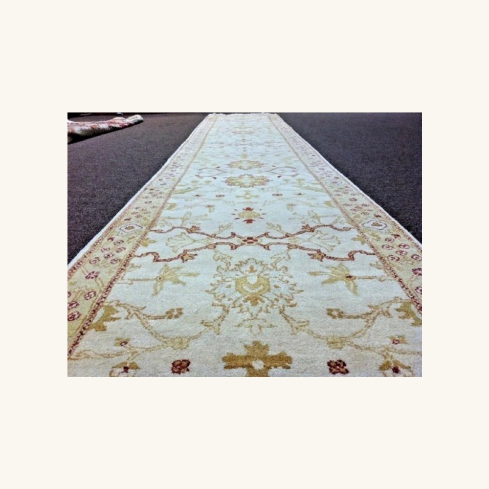 2.7 x 13 Indo Oushak Runner Vegetable dye Wool Hand Knotted Rug