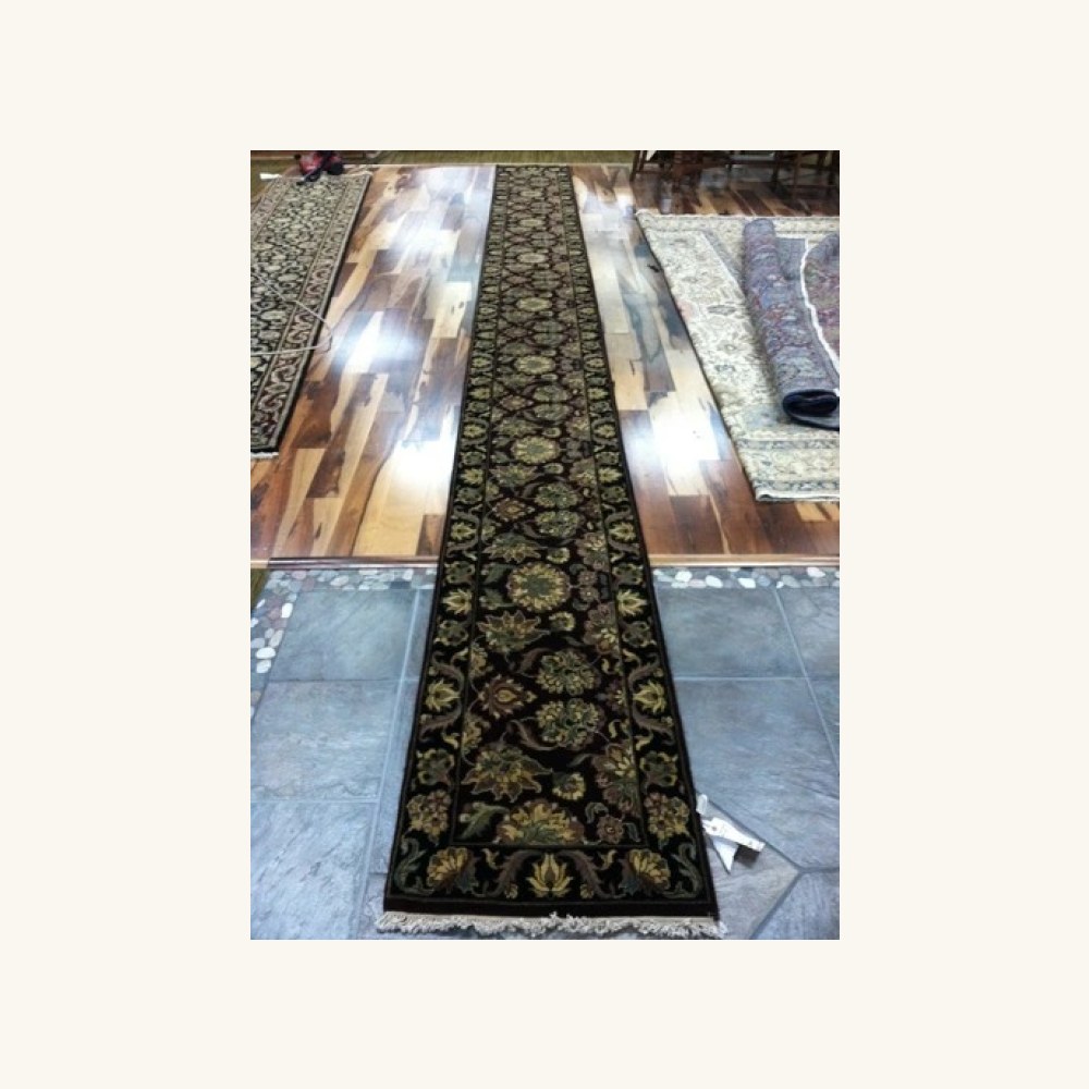 2 x 20 Runner Indo Agra Hand Knotted Wine & Black Wool Rug