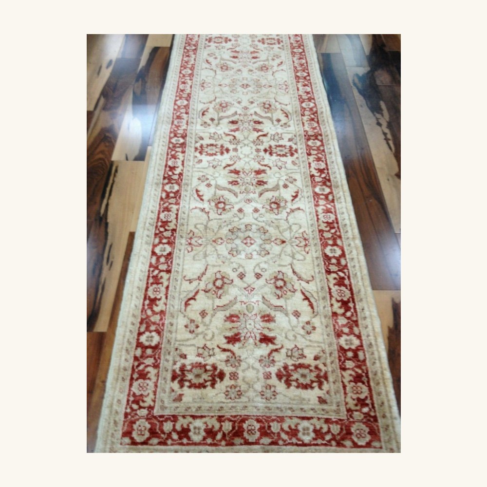 Pak Peshawar 2.7x13.7 Hand Knotted Wool Runner Beige Oriental Area Rug